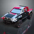 Toyota Off Road Racing Truck With Red Black Silver Exterior And Large Tires