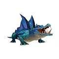 Realistic Dinosaur Figure With Blue Green Skin Spiked Back And Open Mouth Design