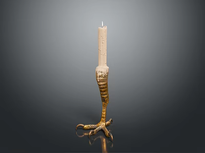 Gold Claw Base Candle Holder With White Candle And Metallic Design 3d model