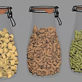 Transparent Ceramic Jars With Orange Lids Holding Various Pasta Shapes 3d model