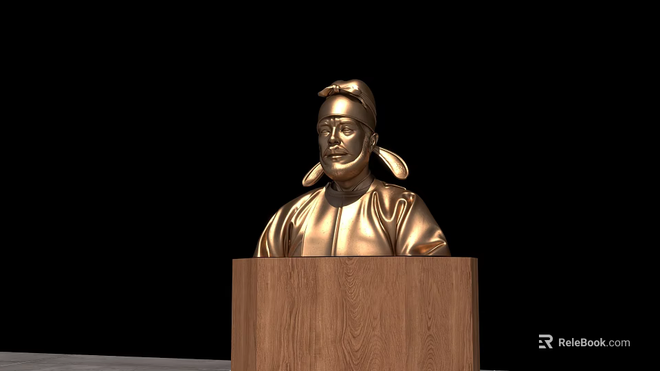 Golden Human Figure Sculpture Carving with Detailed Wooden Base 3d model 