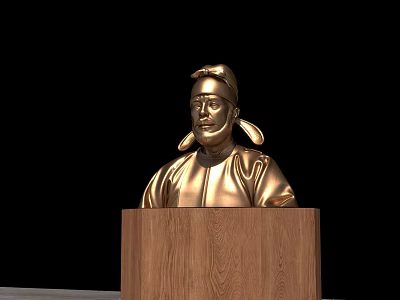 Golden Human Figure Sculpture Carving with Detailed Wooden Base 3d model