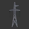 High Voltage Power Transmission Pylon With Blue Steel Structure And Overhead Power Lines