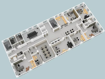 Office Floor Plan Design With Multiple Workstations Meeting Rooms And Lounge Areas 3d model