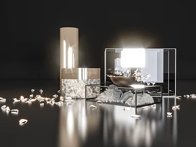 Modern Decorative Ornament Set With Metal Frame Stone Decorations And Lighting Effects 3d model