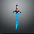 Fantasy Sword With Purple Hilt And Blue Flame Effects On Dark Background