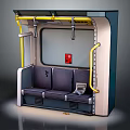 Subway Carriage Interior With Purple Seats Yellow Handrails And Emergency Button