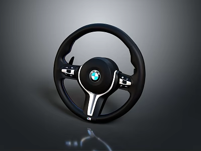 Premium BMW Car Steering Wheel With Leather Grip And Silver Accents 3d model
