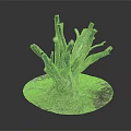 Natural Wooden Stump Decorative Art With Intricate Roots And Soil Grass Base
