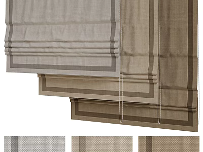 Beige Layered Curtains With Pleated Design And Border Trim For Home Interiors 3d model
