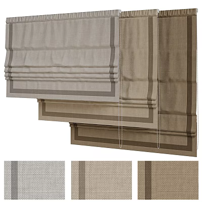 Beige Layered Curtains With Pleated Design And Border Trim For Home Interiors 3d model