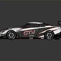 Nissan GT3 Race Car With White Body Green Red Accents And Rear Wing