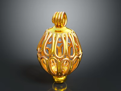 Elegant Gold Jewelry Pendant With Intricate Hollow Design Ornate Patterns And Shiny Decorative Loop 3d model