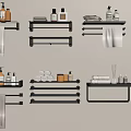 Black Bathroom Wall Shelves With Towels Toiletries And Roll Paper Storage Organizer