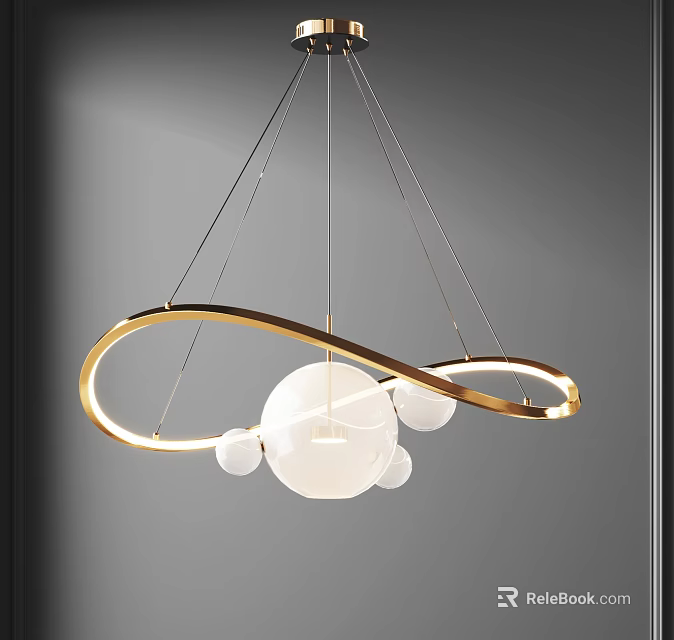 Modern Golden Ring Chandelier with Large White Sphere and Small Spheres for Contemporary Interiors 3d model 