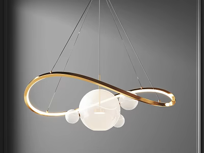 Modern Golden Ring Chandelier with Large White Sphere and Small Spheres for Contemporary Interiors 3d model