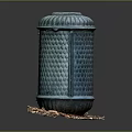 Teal Glazed Ceramic Vase With Honeycomb Pattern On Copper Textured Mat