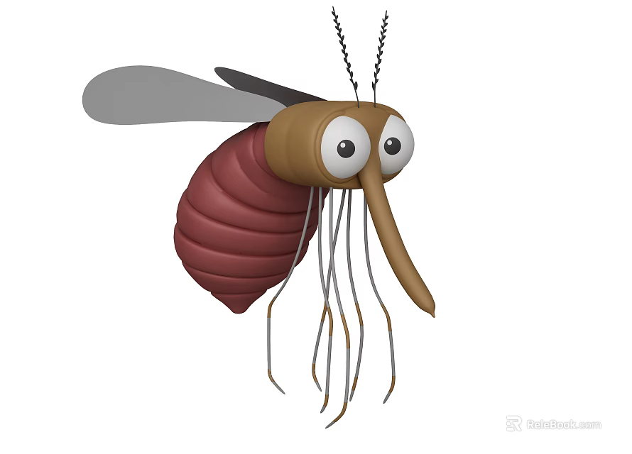 Cute Mosquito Doll With Big Eyes Brown Body Gray Wings And Long Proboscis 3d model 