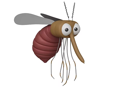 Cute Mosquito Doll With Big Eyes Brown Body Gray Wings And Long Proboscis 3d model