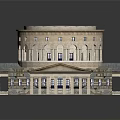 Classical Circular Building with Colonnade Arched Windows and Blue Roof Tiles