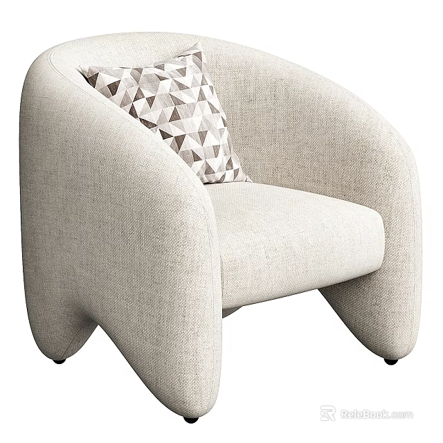 Modern Single Sofa With Light Colored Fabric Rounded Shape And Geometric Pattern Pillow 3d model