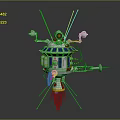 Detailed Rocket Model Design With Red White Blue Colors Antennas Thrusters And Support Legs