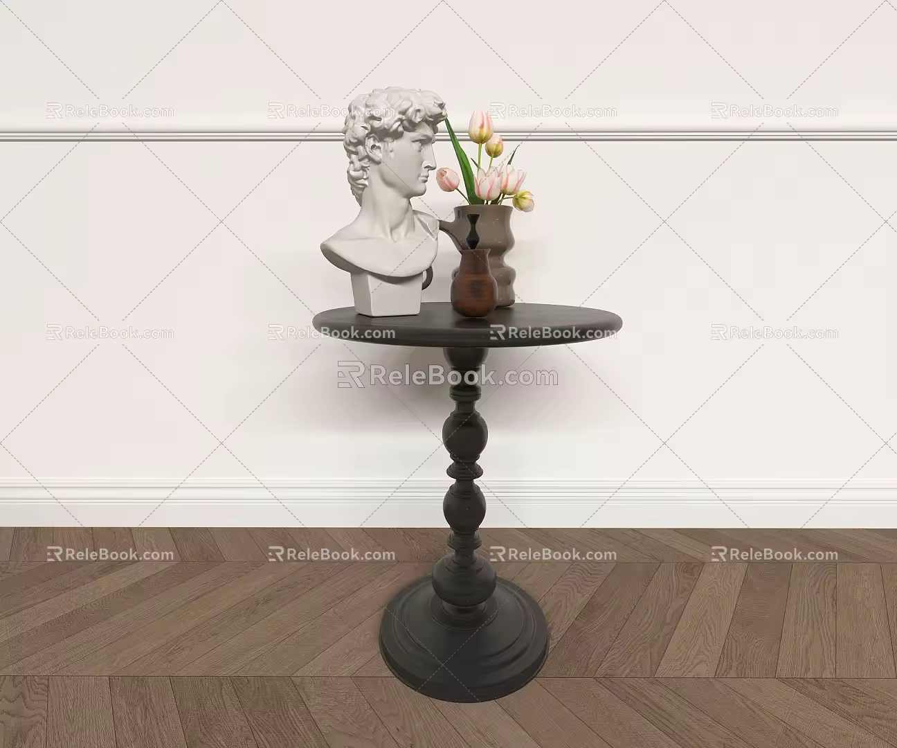 A few round plaster images on the sides of the coffee table 3d model