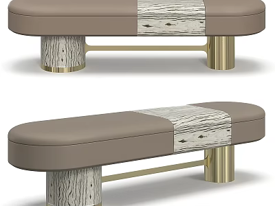 Modern Upholstered Stools With Wood Grain Detail And Gold Metal Legs 3d model