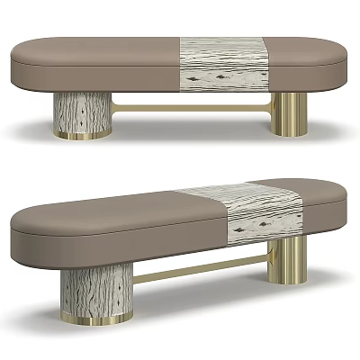 Modern Upholstered Stools With Wood Grain Detail And Gold Metal Legs 3d model