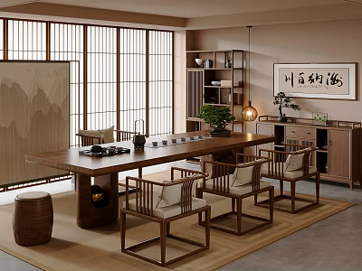 Modern Chinese Style Solid Wood Tea Table And Chairs Set For Elegant Home Tea Room 3d model