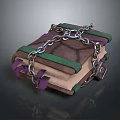 Leather Bound Book Stack Secured With Metal Chains And Lock Featuring Green Brown Covers 3d model
