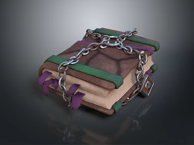 Leather Bound Book Stack Secured With Metal Chains And Lock Featuring Green Brown Covers 3d model
