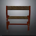 Vintage Red Wooden Bench With Distressed Frame And Brown Seat Backrest