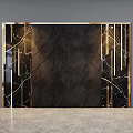 Elegant Black Wall Decor With Gold Frame Herringbone Pattern Marble Texture And Vertical Lines 3d model