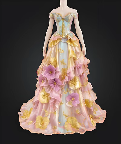 Women's Model Floral Long Dress Dress 3d model Women's Model Floral Long Dress Dress 3d model