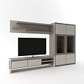 Modern Wooden TV Entertainment Center With Glass Doors Storage Cabinets And Shelves