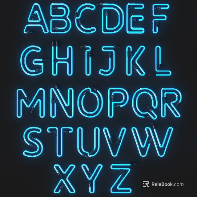 Glowing Blue Neon Alphabet Letters Display Brightly On Black Background Design 3d model 
