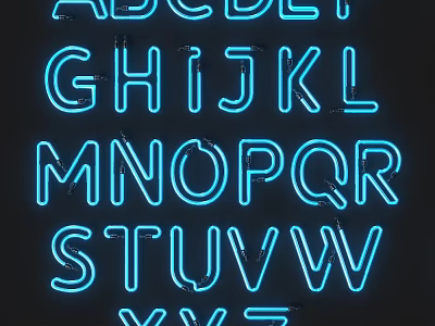 Glowing Blue Neon Alphabet Letters Display Brightly On Black Background Design 3d model