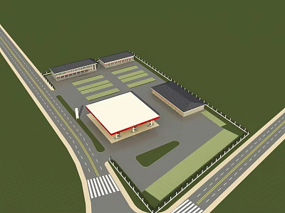 Industrial Building Complex With Roads Green Spaces And Parking Facilities 3d model