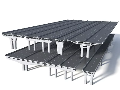Multi Level Bridge Structure With Concrete Support Columns And Road Lanes 3d model