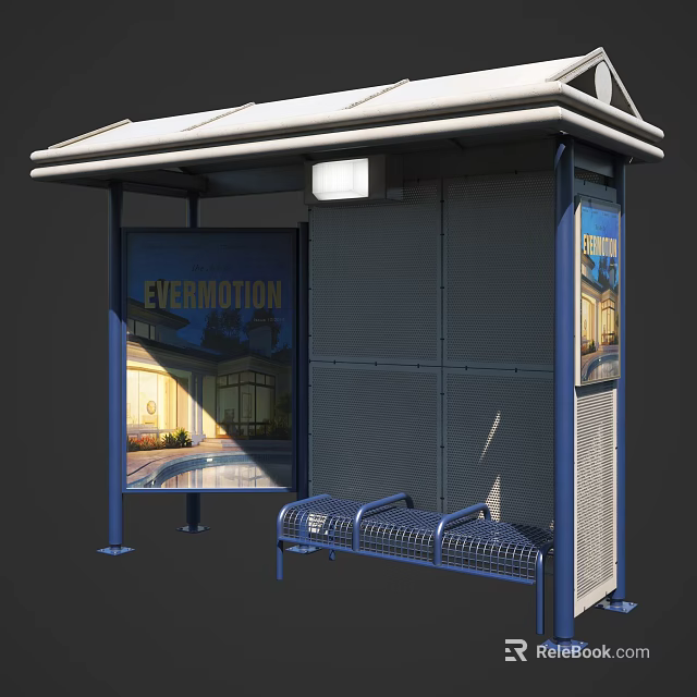 Modern Urban Bus Stop Shelter With Roof Bench And EVERMOTION Billboard 3d model 