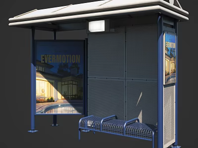Modern Urban Bus Stop Shelter With Roof Bench And EVERMOTION Billboard 3d model