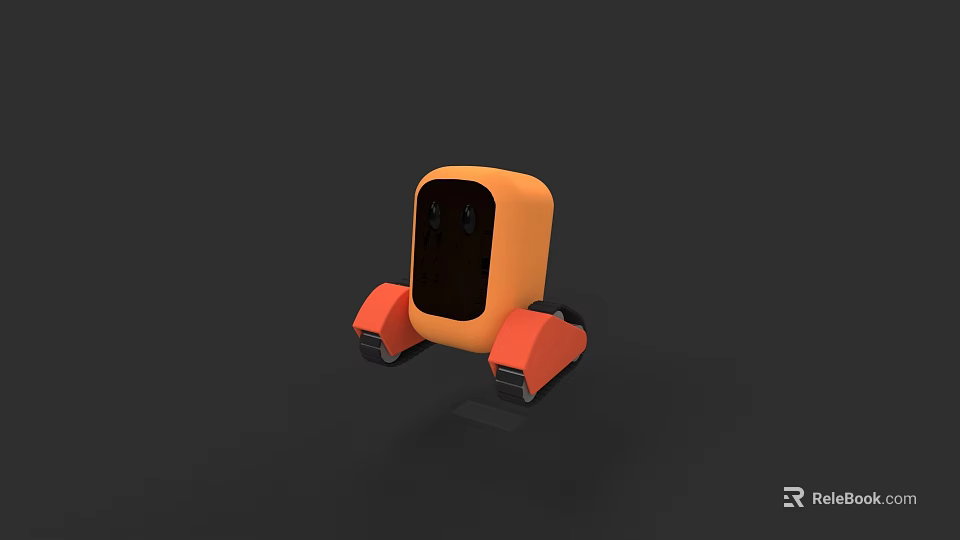 Orange Robot Character With Bio Inspired Design Featuring Black Face And Red Legs 3d model 