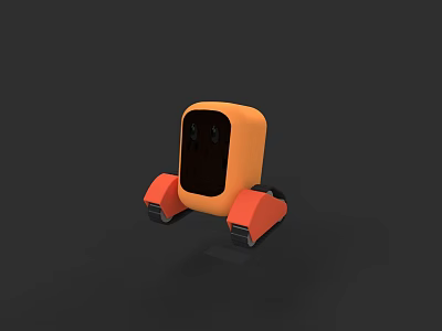 Orange Robot Character With Bio Inspired Design Featuring Black Face And Red Legs 3d model