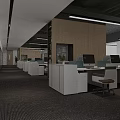 Modern Minimalist Open Plan Office With Ergonomic Workstations Integrated Storage Shelves And Sleek Hanging Lights
