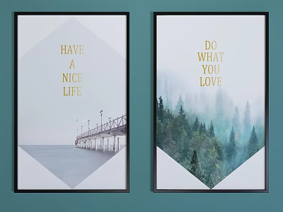 Landscape Paintings Wall Art Decor With Misty Forest Pier And Inspirational Text 3d model