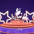 Magical Stage With Ballerina Star Decorations Deer Lights And Purple Background 3d model