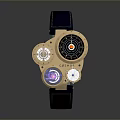 Elegant Blue Strap Watch Featuring Gold Dial Multiple Circular Dials And Gold Chain 3d model