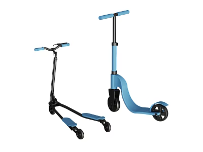 Black And Blue Kids Scooters With Adjustable Handlebars And Stable Wheels 3d model