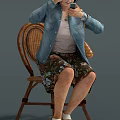 Woman In Blue Denim Jacket Pink Top Floral Skirt With Brown Handbag In Various Poses